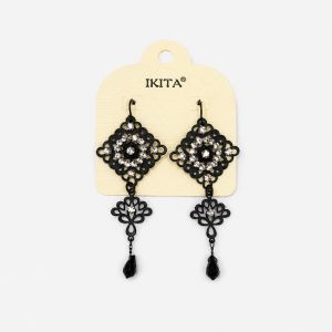 Boucles d’oreilles pendantes IKITA noir & strass - bijou Ikita unique