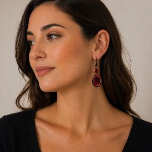 Boucles d’oreilles IKITA rouge & noir ovales - bijou Ikita unique