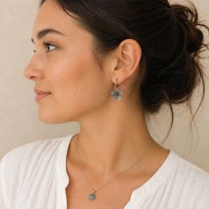 Boucles d’oreilles fleur IKITA argent vieilli - bijou Ikita unique