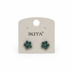 Boucles d’oreilles puces fleur IKITA vert émaillé - bijou Ikita unique