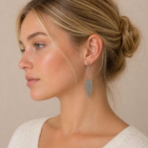 Boucles d’oreilles longues franges argentées - bijou Ikita unique