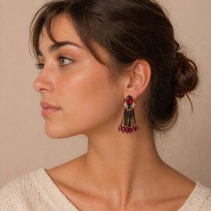 Boucles d’oreilles pampilles rouge & doré - bijou Ikita unique