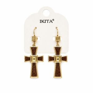 Boucles d’oreilles croix IKITA émail pailleté - bijou Ikita unique