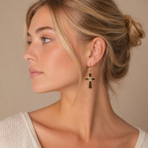 Boucles d’oreilles croix IKITA émail pailleté - bijou Ikita unique