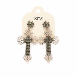 Boucles d’oreilles croix IKITA strass & filigrane - bijou Ikita unique