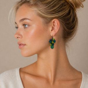 Boucles d’oreilles IKITA grappe vert & bleu - bijou Ikita unique
