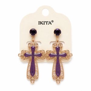 Boucles croix violette doré rosé Ikita - bijou Ikita unique