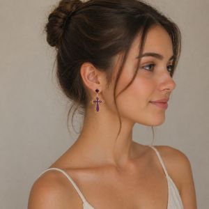Boucles croix violette doré rosé Ikita - bijou Ikita unique