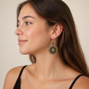 Boucles bohèmes filigrane vert antique - bijou Ikita unique