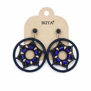 Boucles bohèmes bleu nuit cercle perlé - bijou Ikita unique