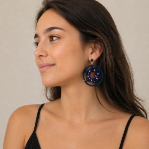 Boucles bohèmes bleu nuit cercle perlé - bijou Ikita unique