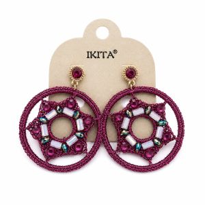 Boucles bohèmes fuchsia cercle perlé - bijou Ikita unique