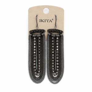 Boucles pendantes chaînes noir intense - bijou Ikita unique