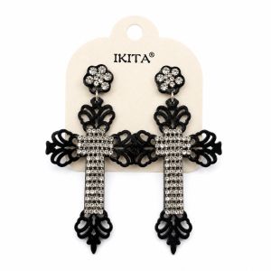 Boucles croix strass noir intense - bijou Ikita unique