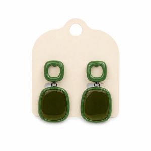 Boucles vert émail carré moderne - bijou Ikita unique