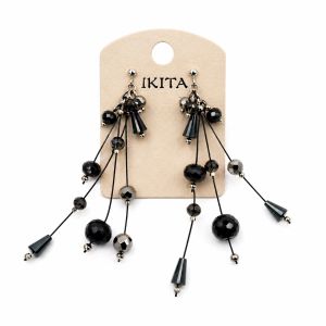 Boucles pendantes perles noir chic - bijou Ikita unique