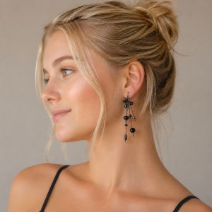 Boucles pendantes perles noir chic - bijou Ikita unique