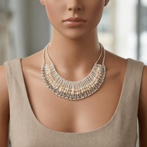 Collier plastron perles ivoire & cristal - bijou Ikita unique