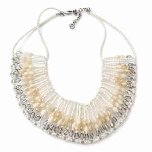 Collier plastron perles ivoire & cristal - bijou Ikita unique