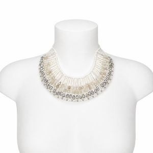 Collier plastron perles ivoire & cristal - bijou Ikita unique