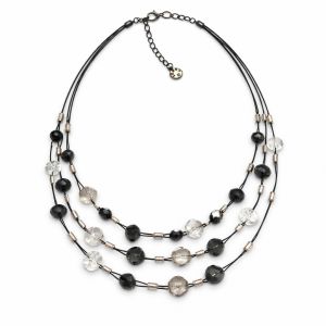 Collier multi-rangs noir & cristal Ikita - bijou unique