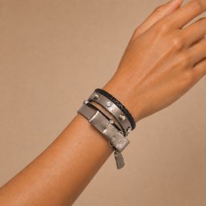 Bracelet multi-rangs taupe métallisé - bijou Ikita unique