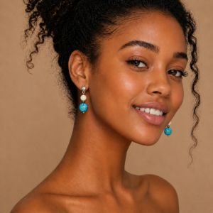 Boucles Ikita Perles Turquoise Élégance - bijou Ikita unique
