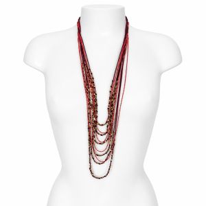 Collier long multi-rangs bohème rouge IKITA - bijou Ikita unique