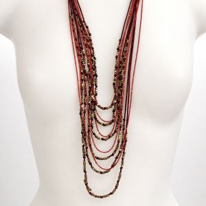 Collier long multi-rangs bohème rouge IKITA - bijou Ikita unique