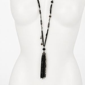 Collier long pampilles noires IKITA - bijou Ikita unique