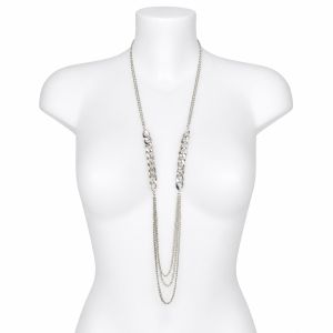Collier long multi-chaînes argentées - bijou Ikita unique