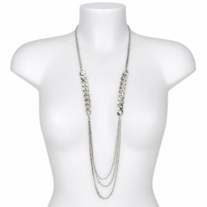 Collier long multi-chaînes argentées - bijou Ikita unique