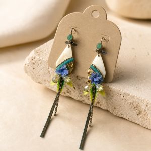 Boucles longues bohème fleurs & perles - bijou Ikita unique