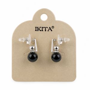Boucles puces perle noire graphique - bijou Ikita unique