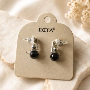 Boucles puces perle noire graphique - bijou Ikita unique
