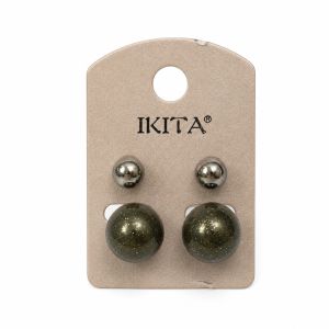 Boucles puces IKITA double perle kaki - bijou Ikita unique