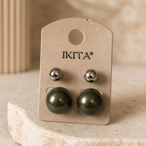 Boucles puces IKITA double perle kaki - bijou Ikita unique