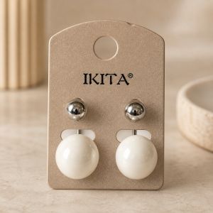 Boucles puces IKITA double perle blanche - bijou Ikita unique