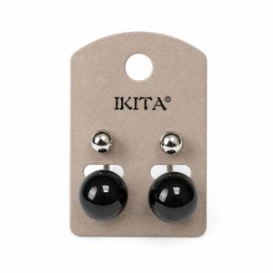 Boucles double perle noir & argent IKITA - bijou Ikita unique