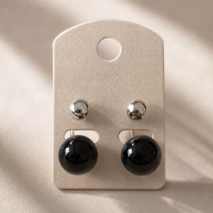 Boucles double perle noir & argent IKITA - bijou Ikita unique