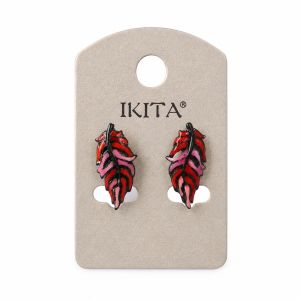Boucles feuille émail rouge IKITA - bijou Ikita unique