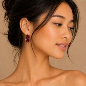 Boucles feuille émail rouge IKITA - bijou Ikita unique