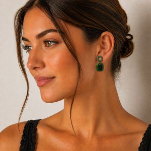 Boucles géométriques vert émail IKITA - bijou Ikita unique