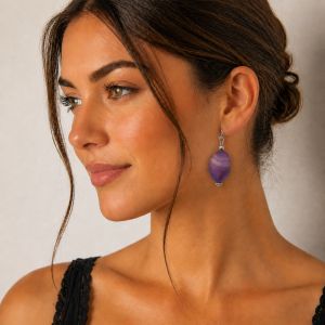 Boucles pendantes ovales violet nacré - bijou Ikita unique