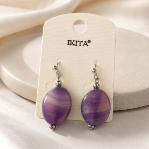 Boucles pendantes ovales violet nacré - bijou Ikita unique