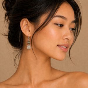 Boucles pendantes perles cristal fumé - bijou Ikita unique