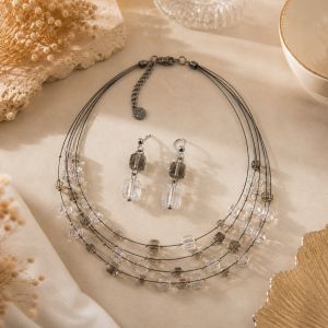 Parure cristal fumé multi-rangs - bijou Ikita unique