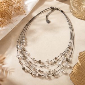 Parure cristal fumé multi-rangs - bijou Ikita unique