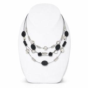 Collier multi-rangs noir & perles translucides - bijou Ikita unique