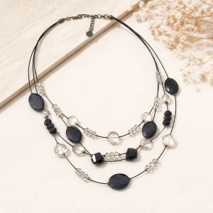 Collier multi-rangs noir & perles translucides - bijou Ikita unique